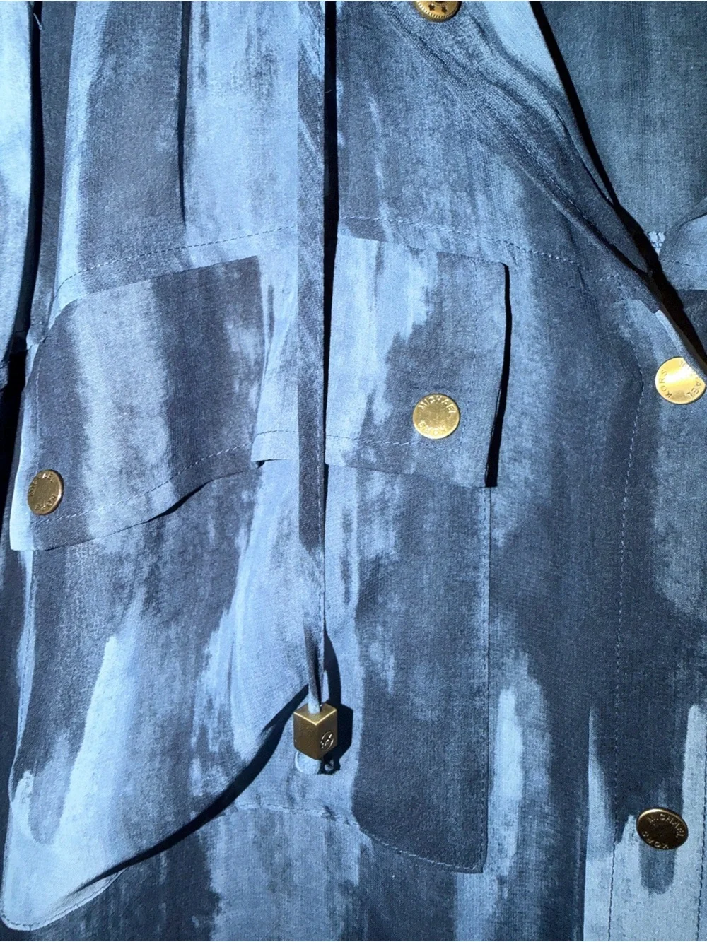 MICHAEL Michael Kors Gray Blue Abstract Print Sheer Oversized Hooded Top Small
